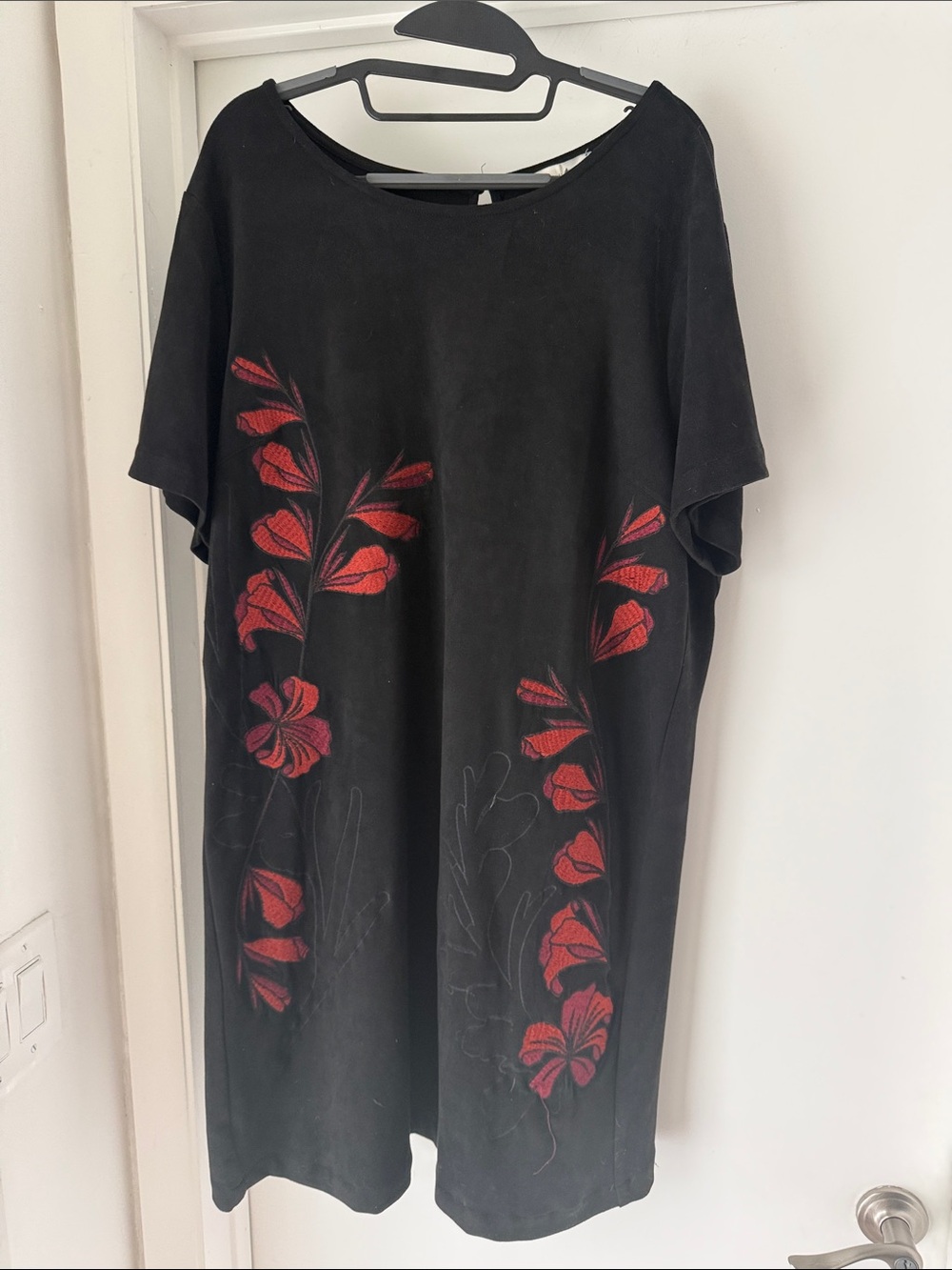 Skies Are Blue Black Midi Dress with Red Floral Embroidery. Never worn.